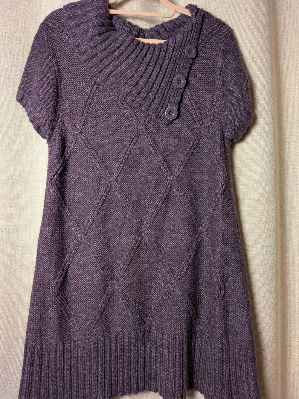 Women's Large Plum Purple Cowl Neck Sweater Tunic 3-Button Knit